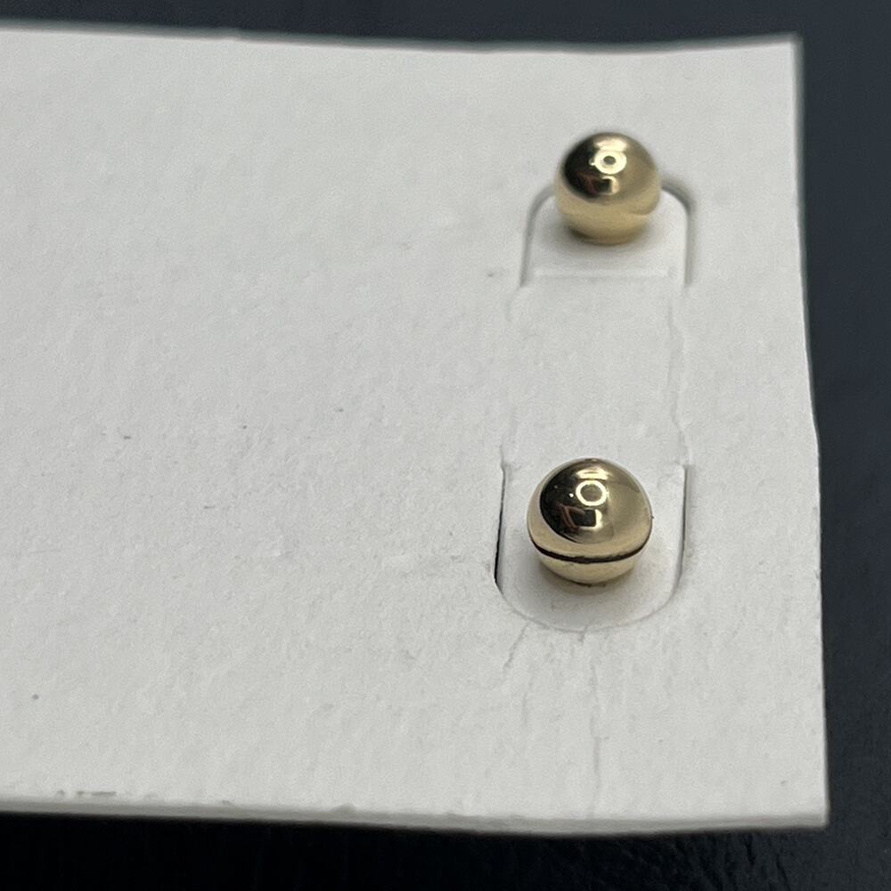 14K Yellow Gold 4.8mm Polished Ball Stud Earrings Dainty Classic Minimalist - Picture 5 of 10